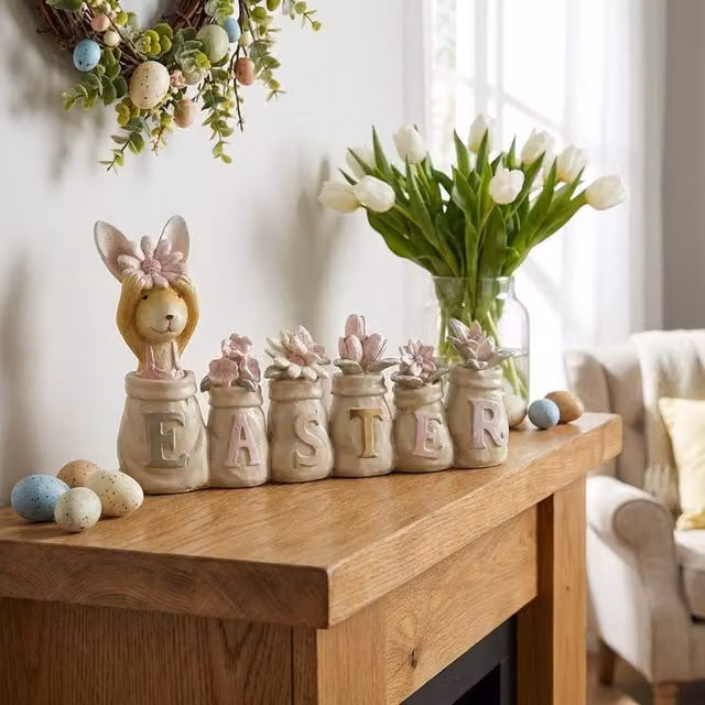 Garden Greatness Decorative Easter Rabbit Ceramic Ornament in Beige