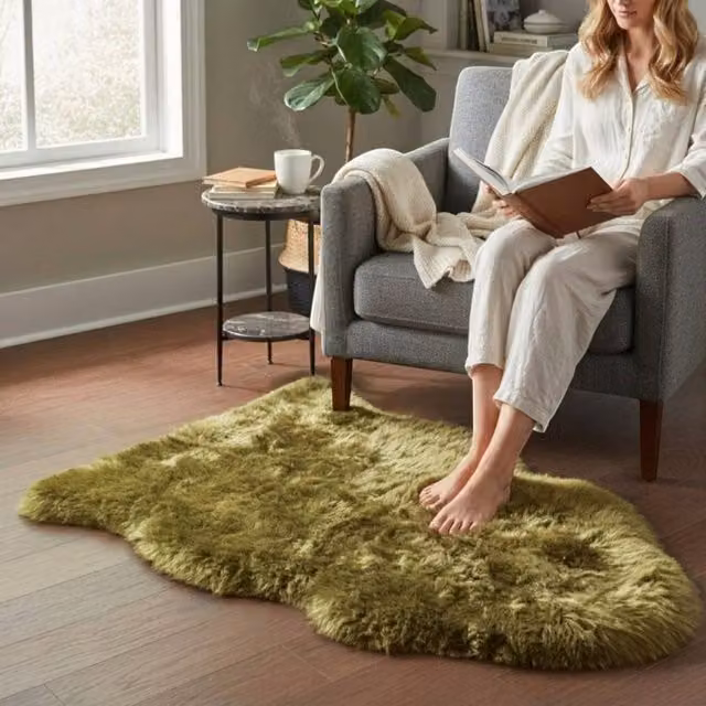 Infinity Leather Natural Real Sheepskin Wool Single Rug, Green, W/D: 90 x 60 cm
