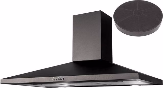 SIA Black Wall Mounted Chimney Cooker Hood with Activated Carbon Filter, W: 90 cm