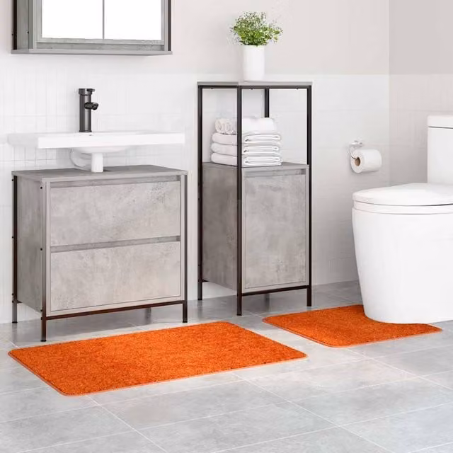Berkfield Home Modern 2 Piece Non-Slip Orange Cotton Bath Mat Set