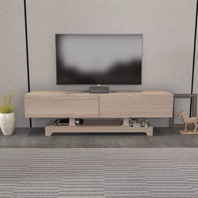 Decorotika Tera Modern Wood TV Unit in Light Grey, Width: 160 cm