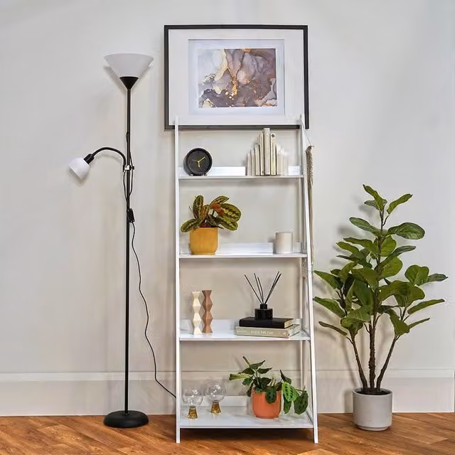 ValueLights Moz Mother and Child Uplighter Floor Lamp with Adjustable Side Lamp in Black and Gold/Brass