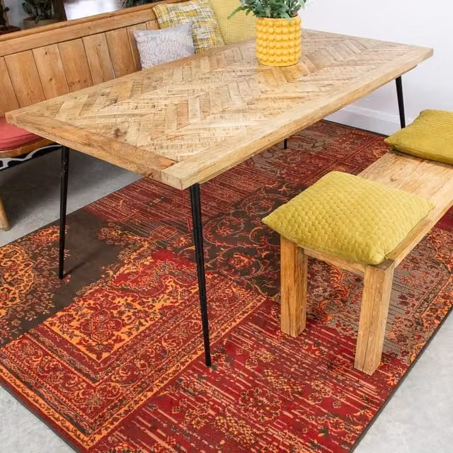 Kukoon Red and Brown Traditional Patchwork Living Area Rug, W: 190 cm, D: 280 cm