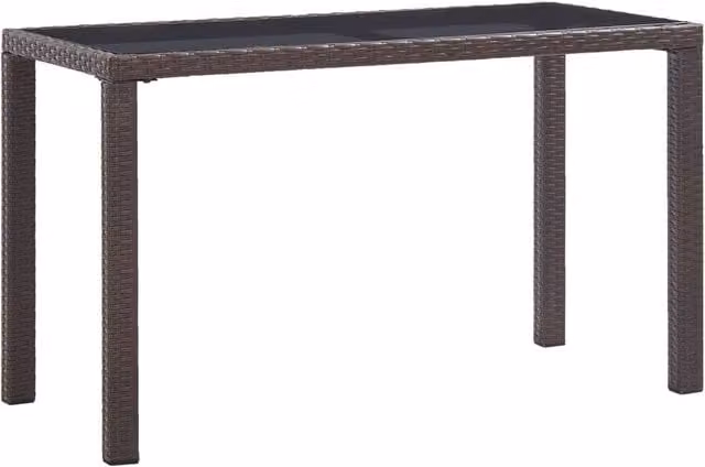 Berkfield Home Brown Poly Rattan Garden Table with Glass Top, W/D/H: 123 x 60 x 74 cm