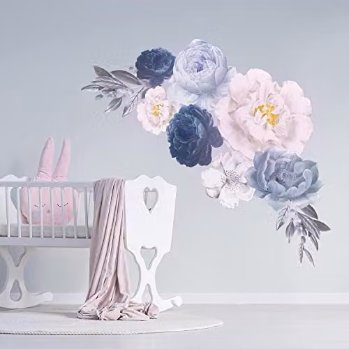 WALPLUS Elegant Oversized Peonies Floral Wall Stickers, 9 Piece Multicolour Removable Peel and Stick Decor for Nursery, Bedroom or Living Room