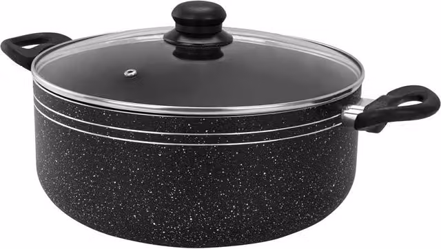 Royalford Non-Stick Casserole Dish with Tempered Glass Lid, Black, Diameter: 32 cm