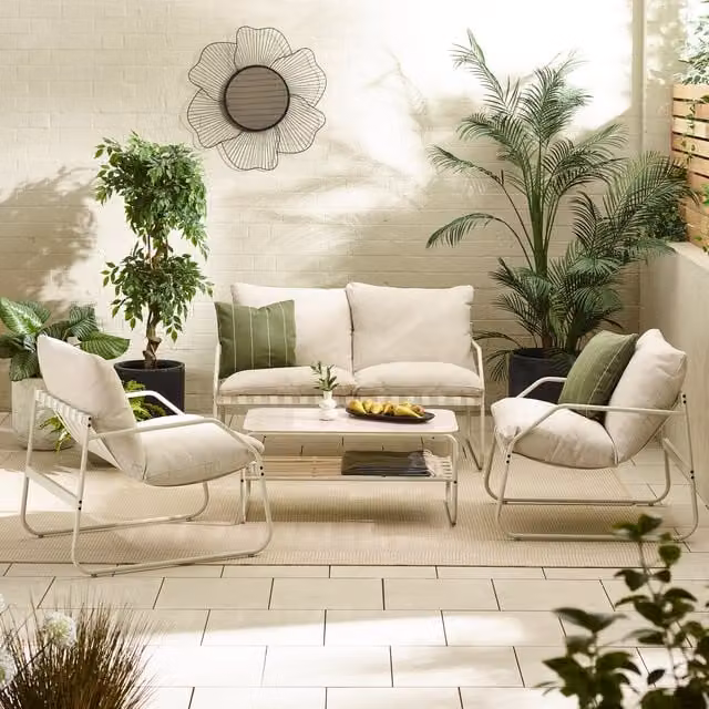 FurnitureboxUK Syros 4 Seat Metal Garden Sofa Set in Cream