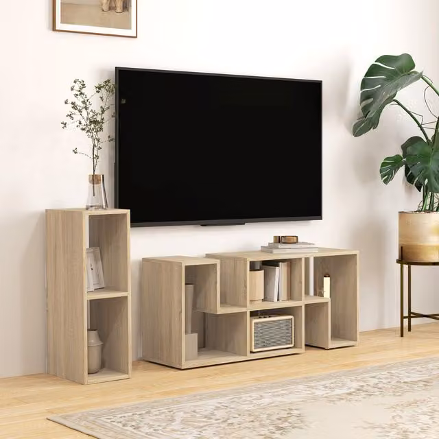 HOMCOM Extendable TV Stand Cabinet with Shelves in Grey and Beige