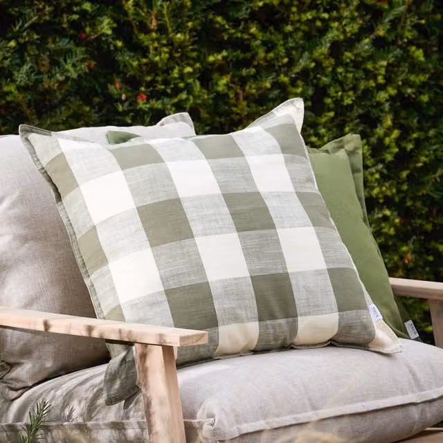 Make It A Home Chesil Check Cotton Outdoor Cushion in Green and Grey
