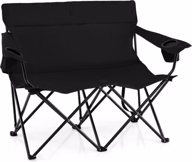 Gymax Oversized Double Camping Chair for 2 Adults in Black with Armrests and Cup Holders