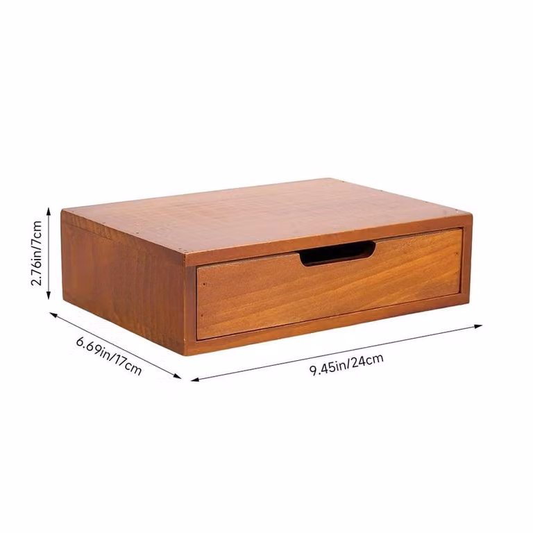 KORVIXA Vintage Multi-Compartment Wooden Desk Organiser in Brown, Width: 90 cm
