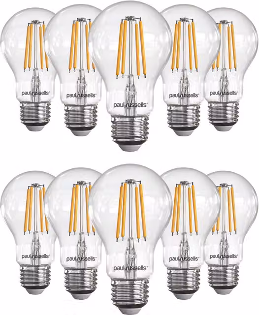 Paul Russells 12W LED Filament GLS E27 Dimmable Retro Bulb, Warm White, 1521lm, Transparent