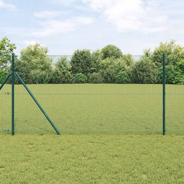 Berkfield Home Green Steel Welded Wire Fence with 13 Round Posts, W/H: 120 cm x 50 m