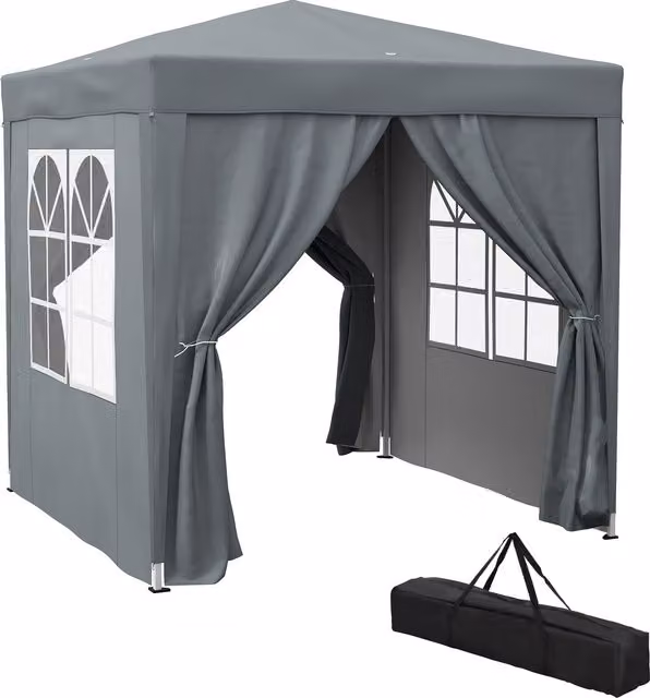 Outsunny Grey Pop Up Gazebo with Sides and Metal Frame, W/D/H: 200 x 200 x 240 cm