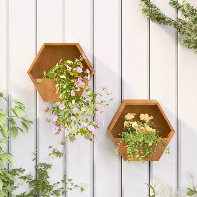 Berkfield Home Rusty Corten Steel Window Box Wall Planters, 2 Pack, Brown, W: 30 cm, D: 10 cm, H: 25 cm