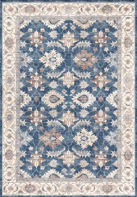 THE RUGS Jurdar Vintage Washable Blue Polyamide Non-Slip Rug, W: 160 cm, L: 230 cm