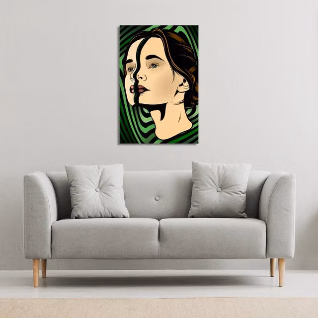 Benjamin Tate Design LTD Modern Abstract Portrait of a Woman Canvas Print, Green, W: 77 cm, H: 114 cm