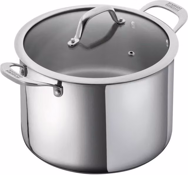 Kuhn Rikon Silver Stainless Steel Casserole Pot with Glass Lid, 8.5L, Diameter: 24 cm