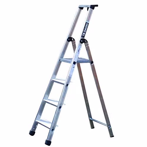 TB Davies 4 Tread Maxi 110 Aluminium Platform Ladder in Silver, Platform Height: 0.88 m