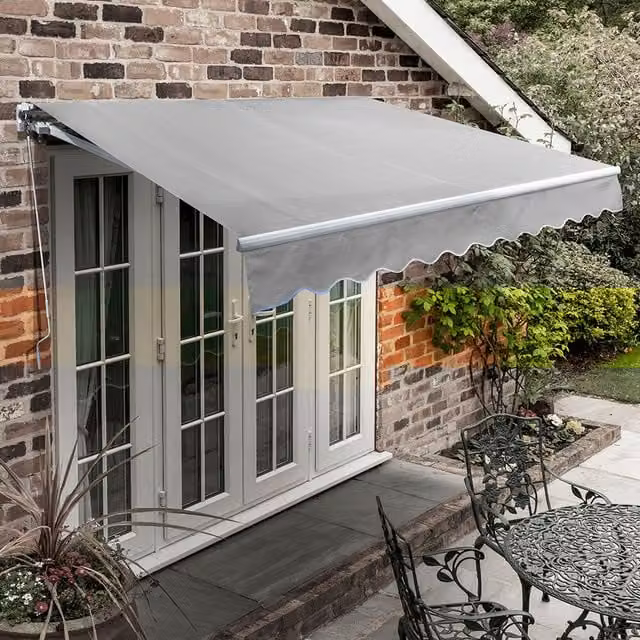 Primrose Manual Wall-Mounted Garden Patio Awning Canopy in Silver and Grey with Aluminium Frame