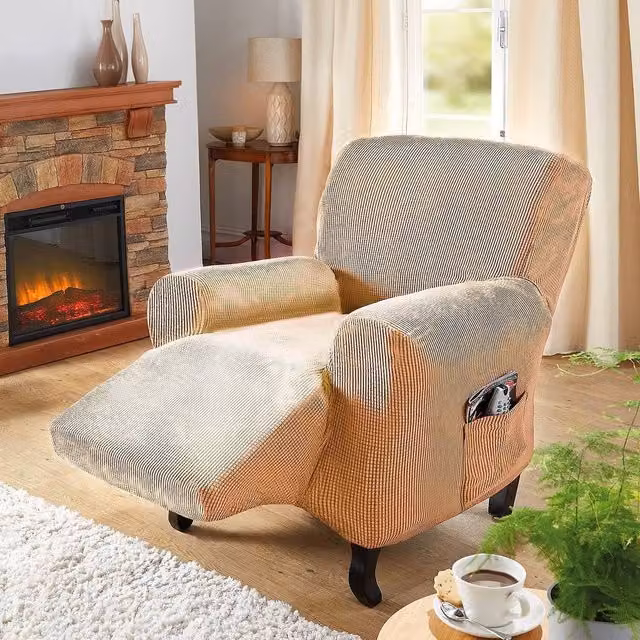 Coopers of Stortford Beige 4-Way Stretch Recliner Chair Cover with Side Pocket