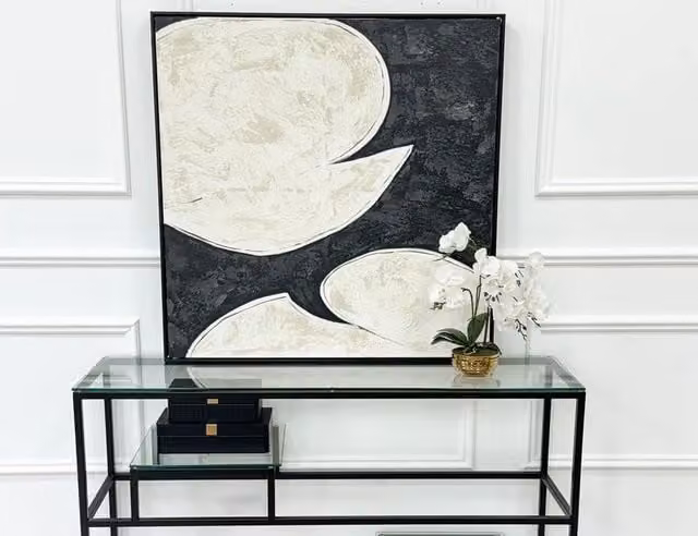 Modish Furnishing Black and Beige Minimalist Abstract Canvas Wall Art with Metal Frame
