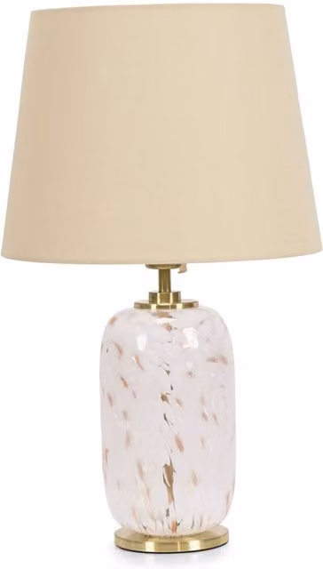 ValueLights India White Confetti Glass Table Lamp with Fabric Tapered Shade and LED Bulb