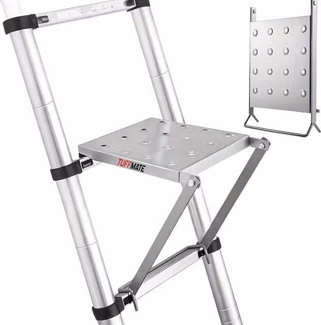 TUFFMATE Universal Ladder Work Platform in Silver Stainless Steel with 150kg Load Capacity