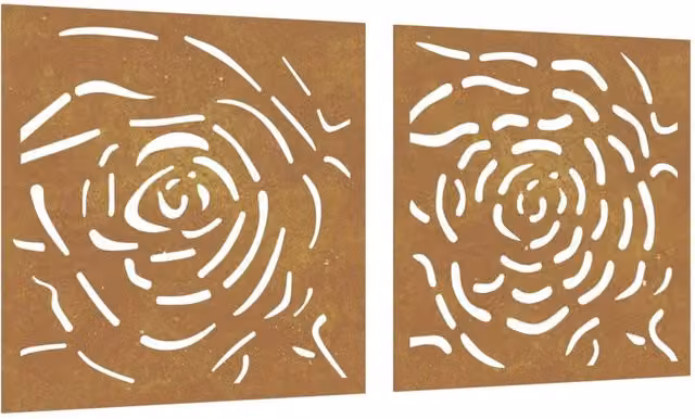 Berkfield Home Set of 2 Brown Corten Steel Floral Rose Wall Decorations, W/H: 55 x 55 cm