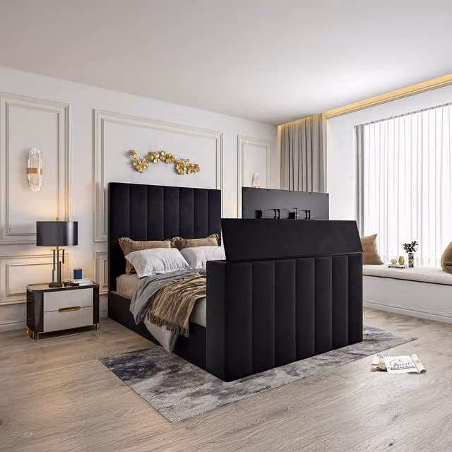 Casani Modern Upholstered Velvet Bed Frame in Purple, W/D/H: 90 x 190 cm