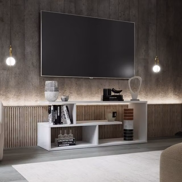 Shefa Line Eden 100 White Modern Wall Mounted MDF TV Shelving Unit