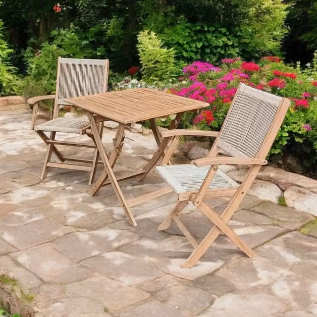 Royalcraft London 3 Piece Folding Bistro Set in Brown with 2 London Rope Folding Armchairs