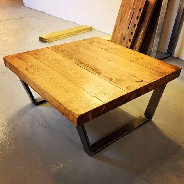 TRL Handmade Furniture Rustic Chunky Rectangular Coffee Table in Brown and Grey, W/D/H: 150 x 90 x 90 cm