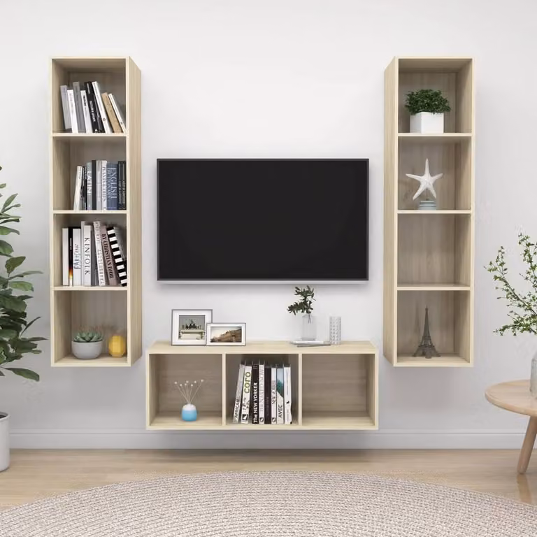 Berkfield Home 3 Piece Sonoma Oak TV Cabinet Set in Light Brown
