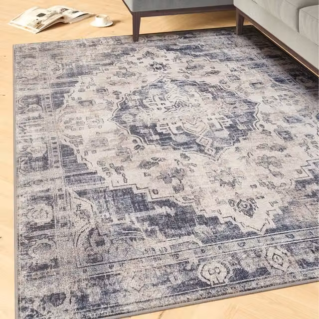 The Rug House Beige Vintage Washable Rectangular Area Rug W: 240 cm, D: 330 cm