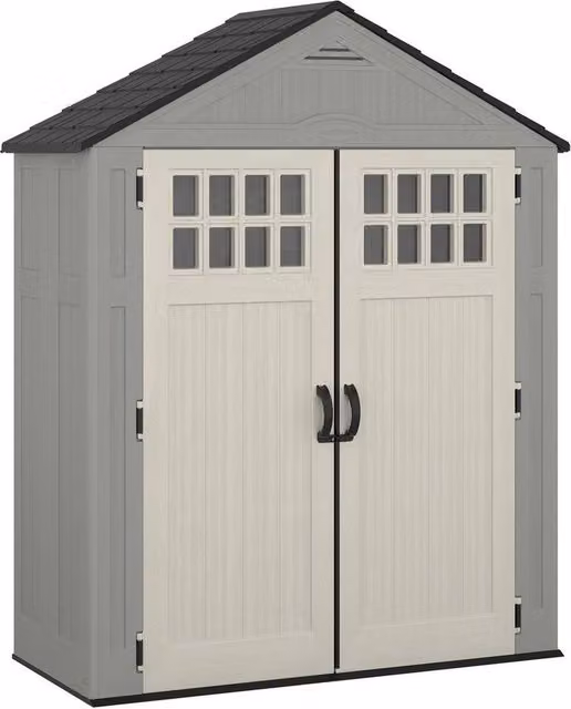 Rowlinsons Sunfast Everett Resin Garden Shed in Grey with Double Doors and Window, W/D/H: 190 x 84 x 236 cm