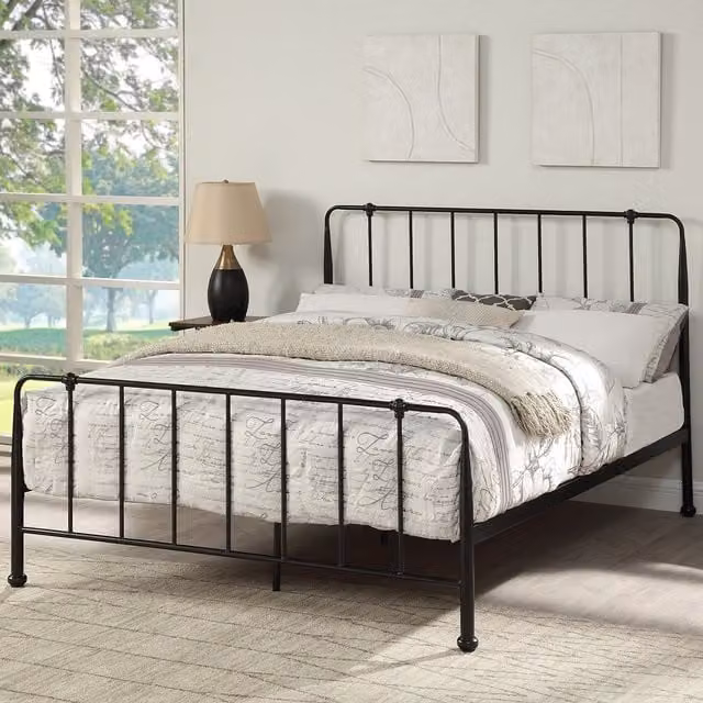 SlumberWorx Black Metal Industrial Bed Frame, 140 x 200 cm