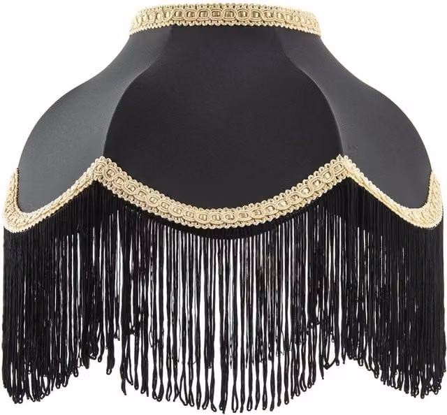 Happy Homewares Victorian Empire Lampshade in Black Faux Silk with Gold Trims, Diameter: 30 cm