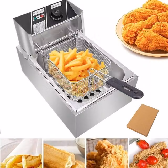 Hinsinc 10L Commercial Electric Deep Fat Fryer with Chip Basket in Silver Stainless Steel