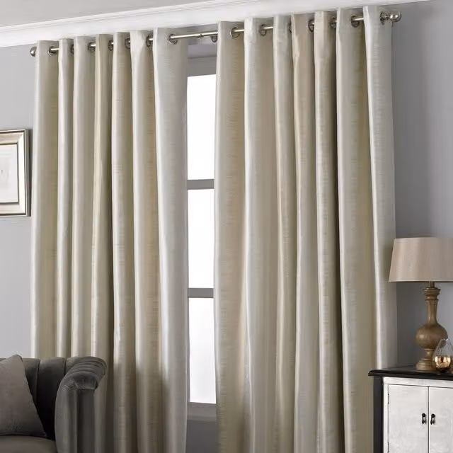 Paoletti Set of 2 Hurlingham Shimmer Eyelet Curtains in Beige and Yellow, Width: 168 cm