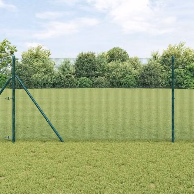 Berkfield Home Green Steel Welded Wire Fence with 13 Posts, W: 25 m, H: 1.2 m