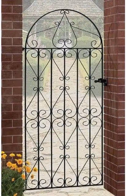 Burbage Iron Craft Regent Scroll Tall Bow Top Single Gate in Black, Fits Gap of W: 99.1 cm, H: 186.7 cm