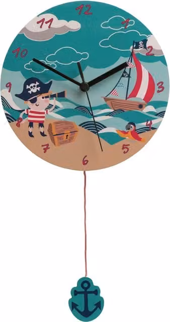 Orsina Pirate Round Wall Clock for Children, Multicolour, Dia: 23 cm
