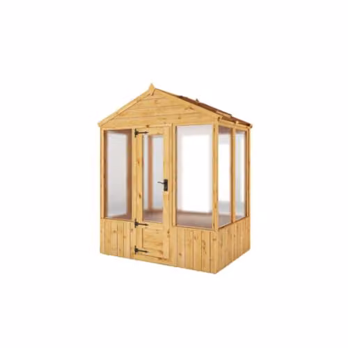 Waltons Brown Wooden Outdoor Potting Shed Greenhouse with Apex Roof and Polycarbonate Glazing, W/D/H: 122 x 183 x 229 cm