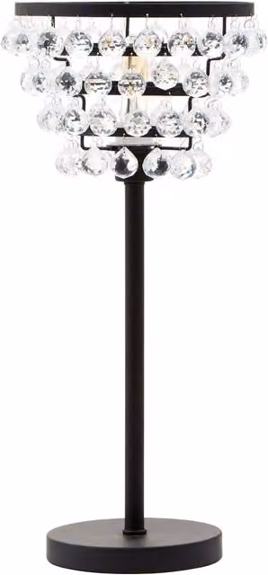 Fifty Five South Orsina Clear Crystal Table Lamp with Black Metal Frame, Black and Transparent