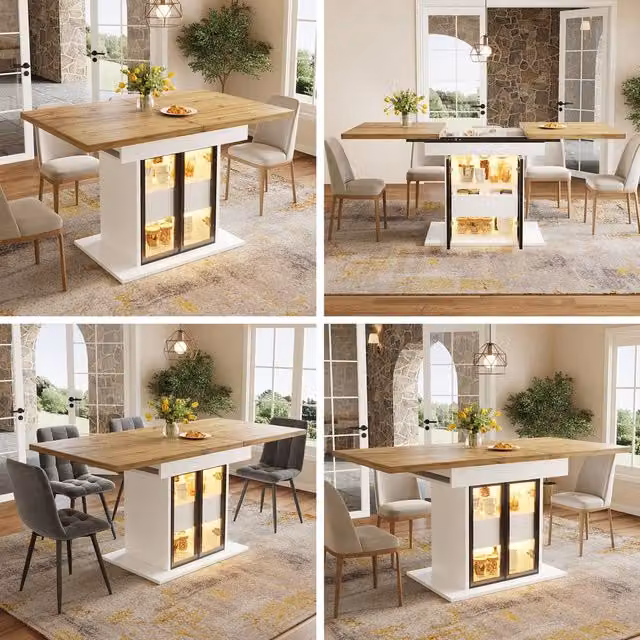 BTM Modern Extendable Rectangular Dining Table with RGB LED and Glass Storage in White, Black and Multicolour, W/D/H: 110 x 80 x 77.9 cm