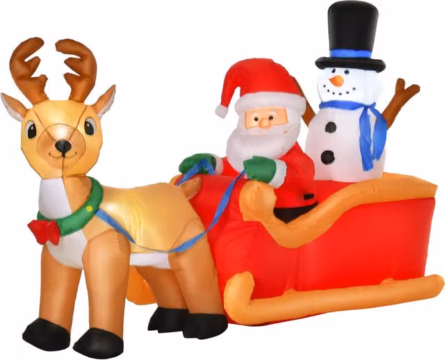HOMCOM Inflatable Santa Claus on Sleigh with Deer, LED Lighted Christmas Decoration for Indoor and Outdoor Garden Use, Multicolour, Height: 130 cm