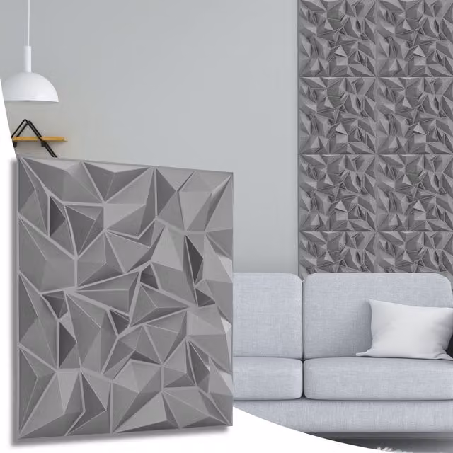 NOVECRAFTO Silver Grey 3D PVC Wall Panels with Geometric Diamond Design, W/D/H: 50 x 50 x 0.25 cm