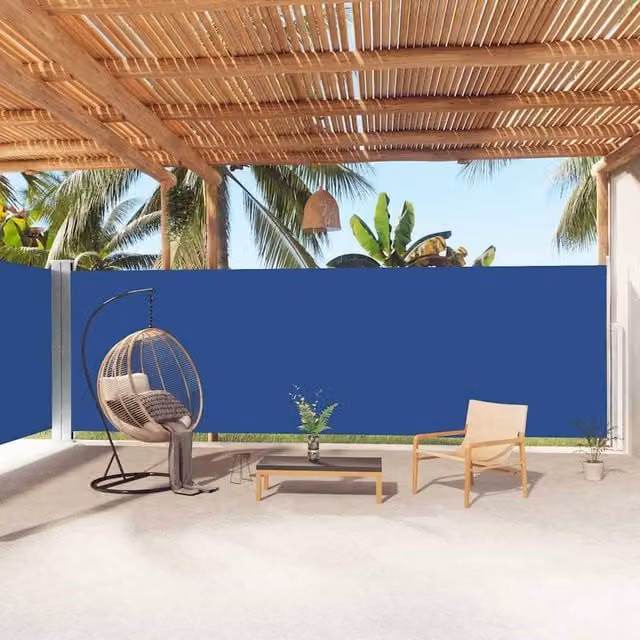 Berkfield Home Blue Retractable Polyester Roller Side Awning W/D/H: 1000 x 200 x 1 cm