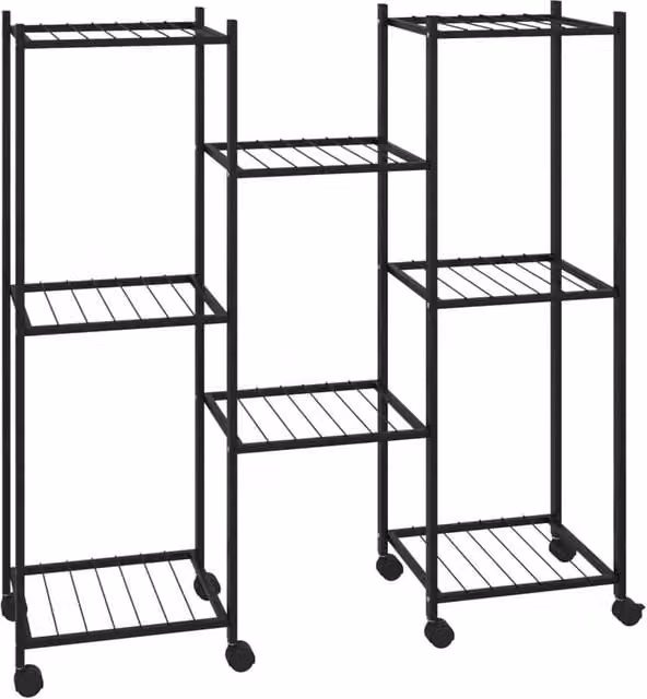 Berkfield Home Black Metal Flower Stand with Wheels, W/D/H: 25 x 25 x 83.5 cm
